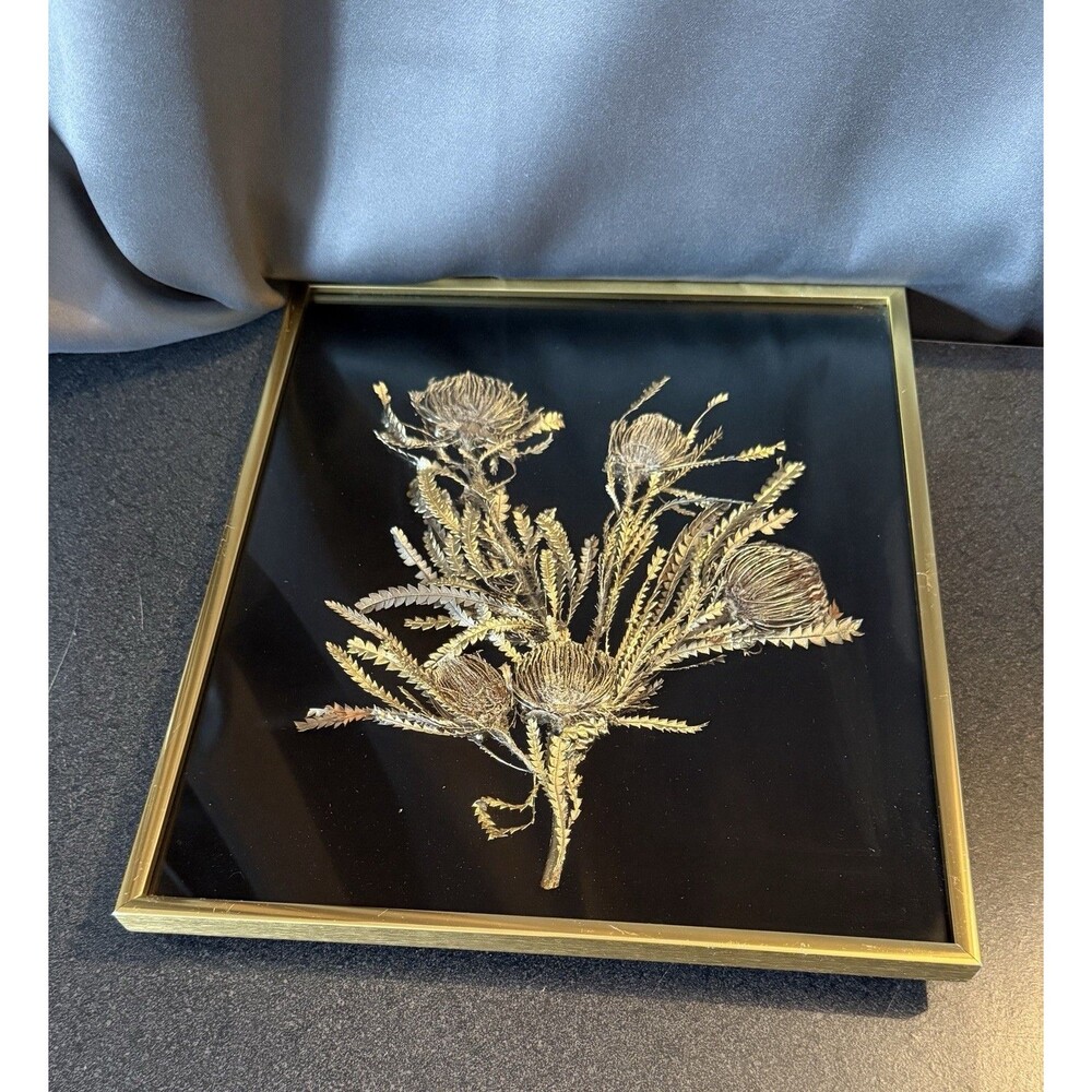 VTG Triton Australia Gold Plated Pressed Flower Art Floral Banksia Formosa MCM